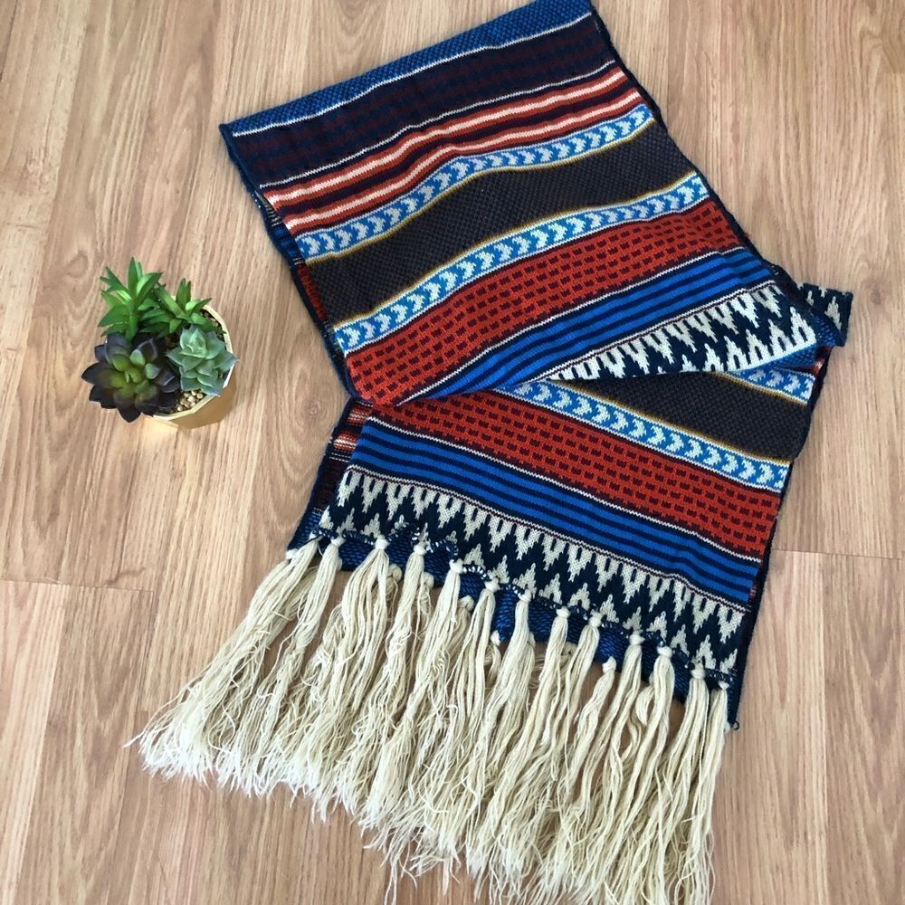 Aztec Knit Fringed Scarf  - Picture 2 of 5